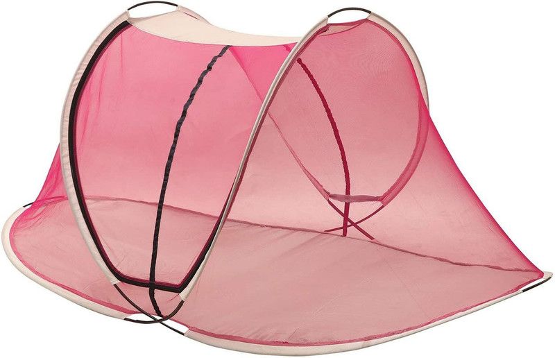 AmazingHind Polyester Adults Washable Foldable Mosquito Net for Single Bed, Macchardani with Base(Multi Color, Size 210 x 104 cm) Mosquito Net  (Pink, Tent)