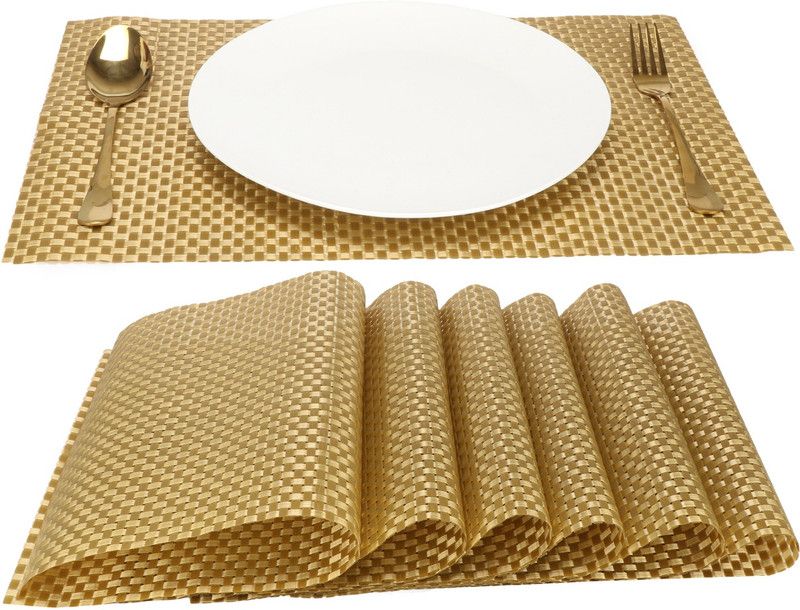 AREO Rectangular Pack of 6 Table Placemat  (Gold, PVC)