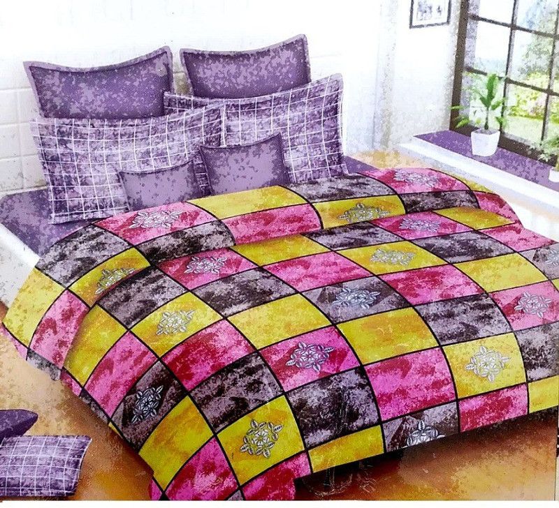 ABC TEXTILE HOUSE 320 TC Cotton King Motifs Flat Bedsheet  (Pack of 1, Purple, Yellow)