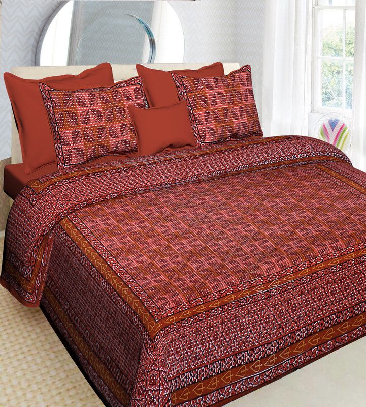 E-Wish Box 144 TC Cotton Double Printed Flat Bedsheet  (Pack of 1, Multicolor)