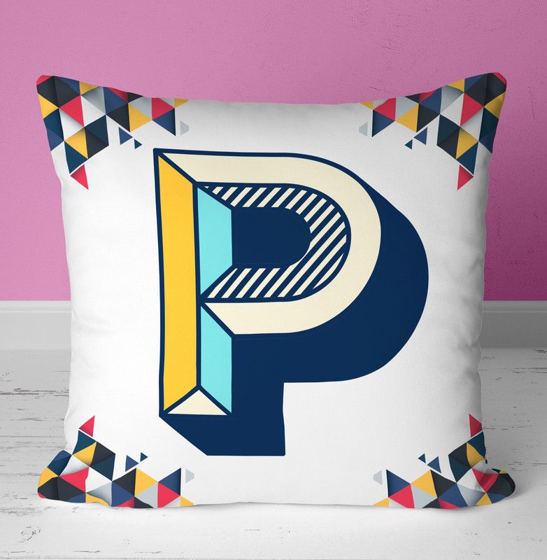 NH10 DESIGNS Colorful Alphabet P Printed Cushion Cover with Filler 12x12 Inch - ABBKCU 32 Microfibre Floral Cushion Pack of 1  (Black, Red)