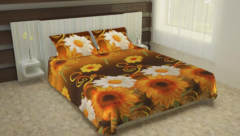 WORKING 170 TC Polycotton Double Printed Flat Bedsheet  (Pack of 1, Yellow, Maroon)