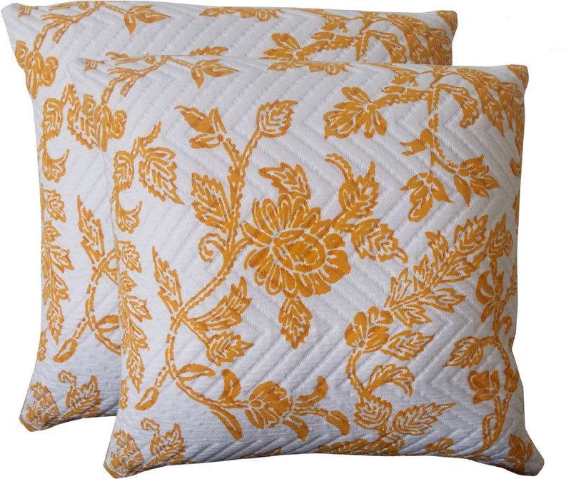 Avira Home Microfibre Floral Cushion Pack of 2  (Yellow)
