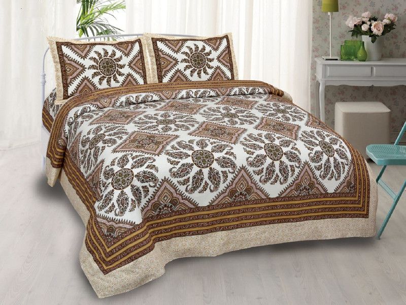 sapphirelanes 180 TC Cotton King Floral Flat Bedsheet  (Pack of 1, Brown)