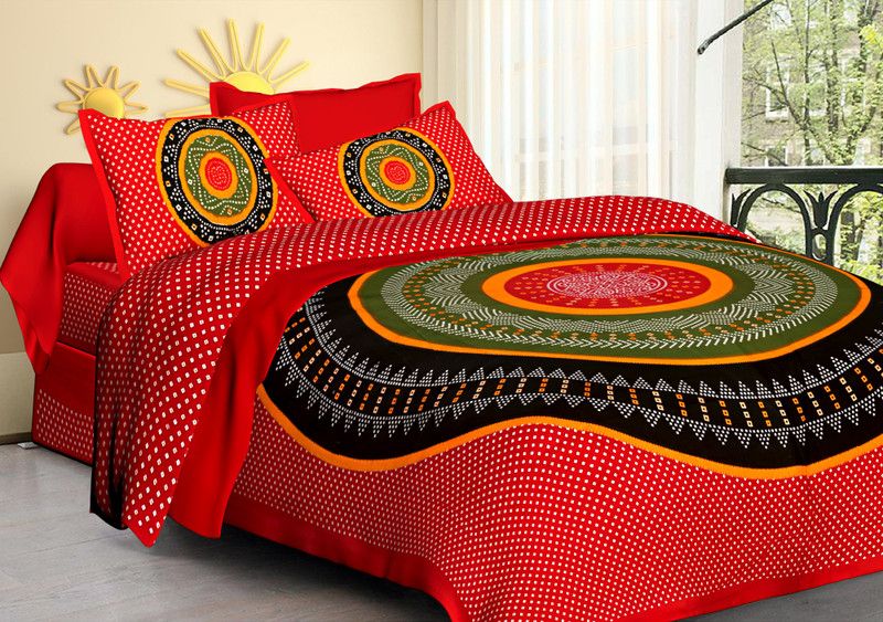 nitya fashion 144 TC Cotton Queen Printed Flat Bedsheet  (Pack of 1, Red)