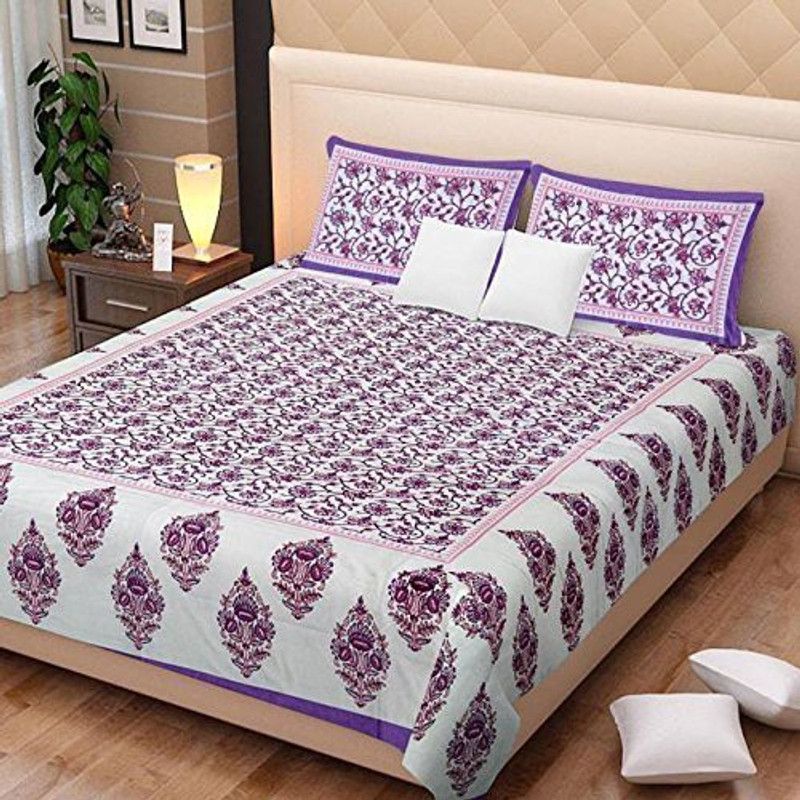 KRISTI COLLECTION 120 TC Cotton King Jaipuri Prints Flat Bedsheet  (Pack of 1, Purple)