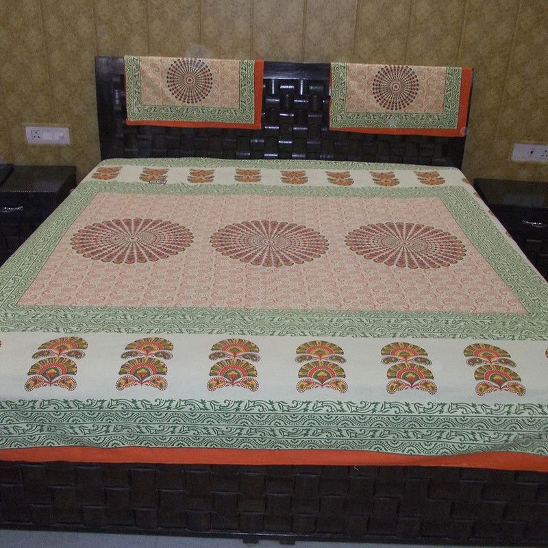 Elegance 130 TC Cotton Double Paisley Flat Bedsheet  (Pack of 1, Green)