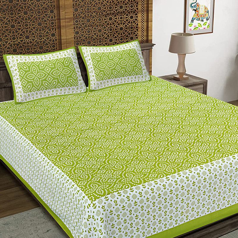 JAIPUR PRINTS 144 TC Cotton King Jaipuri Prints Flat Bedsheet  (Pack of 1, Green)