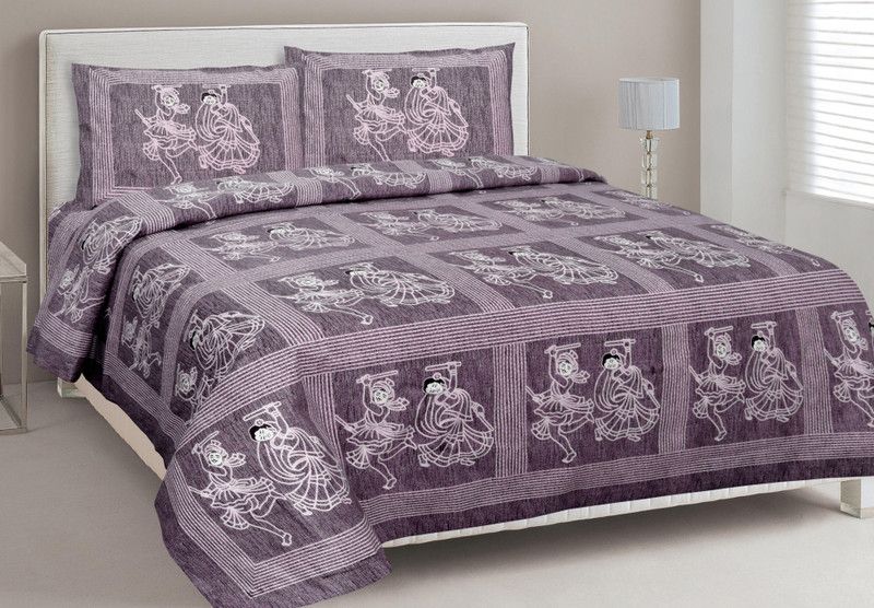 Yashvi Creations 200 TC Cotton Double Jaipuri Prints Flat Bedsheet  (Pack of 1, Purple)