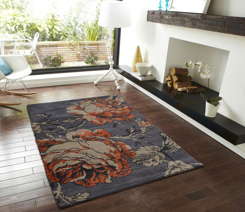 FURNISHINGLAND Orange, Grey Polyester Area Rug  (91 cm, X 153 cm, Rectangle)