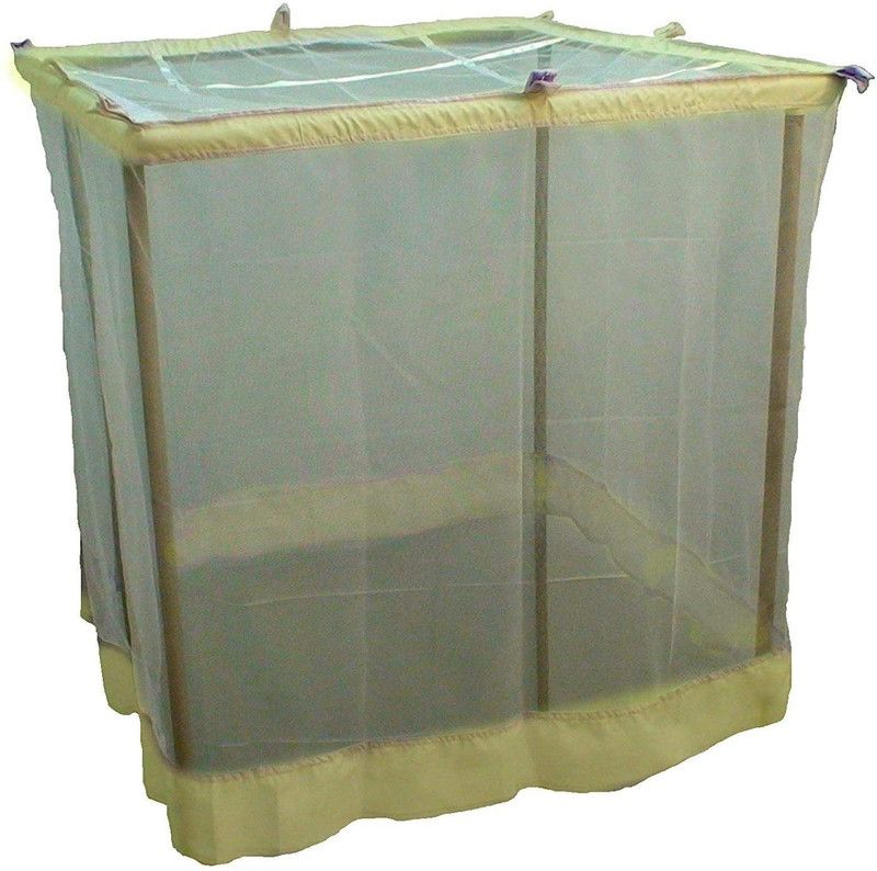 M H Collection Cotton Adults Washable 6.5 X 10 FT Big Size Bed Polycotton Super FINE Ivory 100% Heavy Quality Best Quality Net Mosquito Net  (Ivory, Frame Hung)
