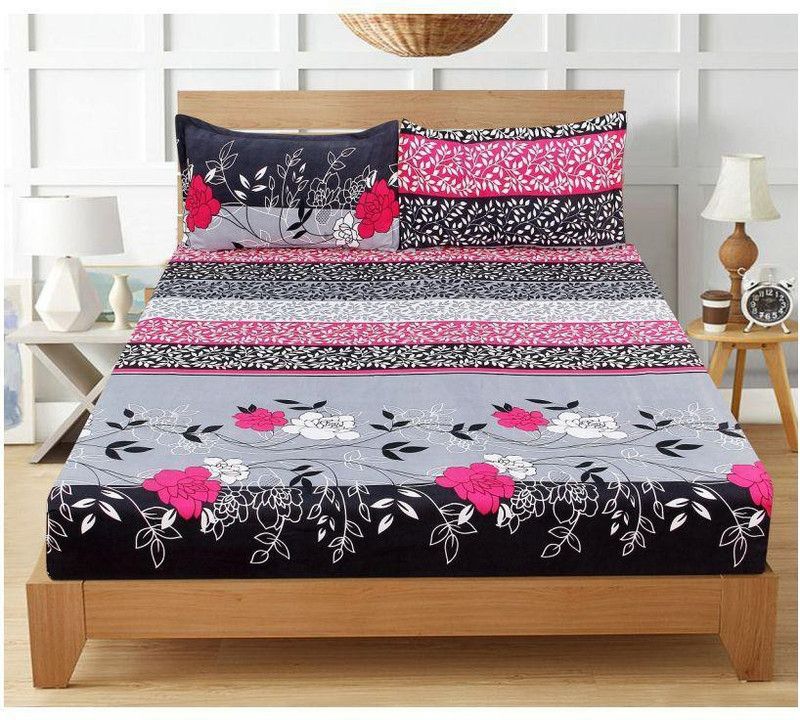 Growing Decorishing 180 TC Polycotton Double Printed Flat Bedsheet  (Pack of 1, Grey)