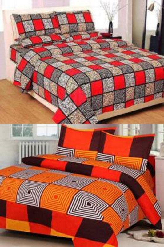 TerryFox 180 TC Polycotton Double Checkered Flat Bedsheet  (Pack of 2, Multicolor)