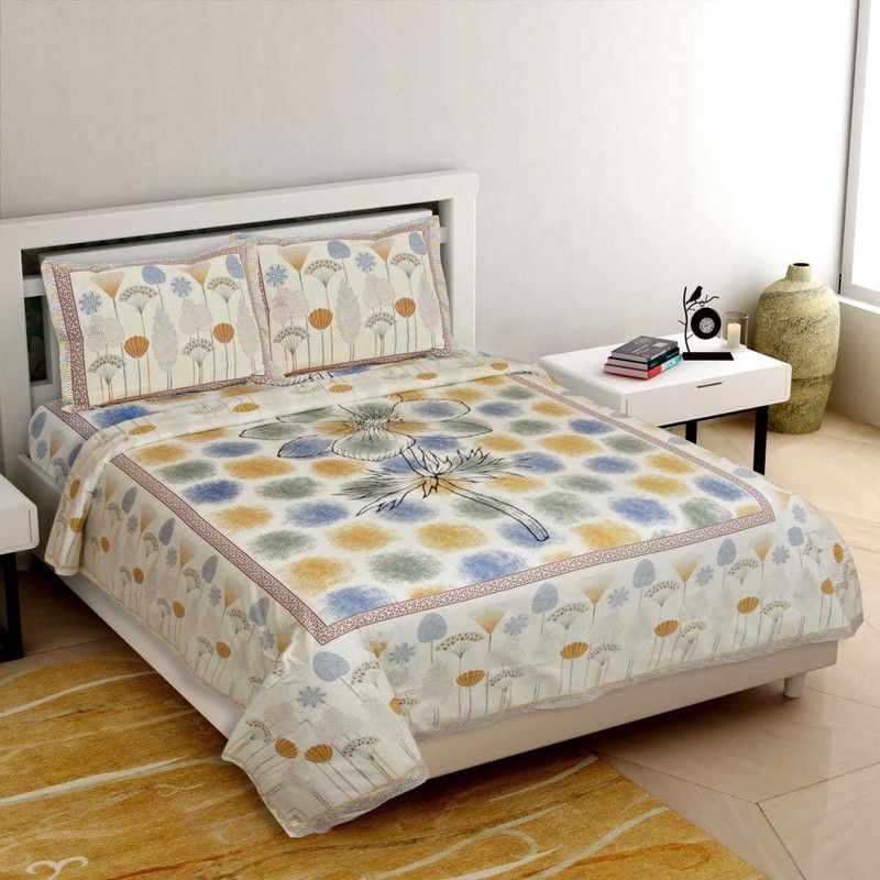 Ruhi Collection 500 TC Cotton King Printed Flat Bedsheet  (Pack of 1, Multicolor)