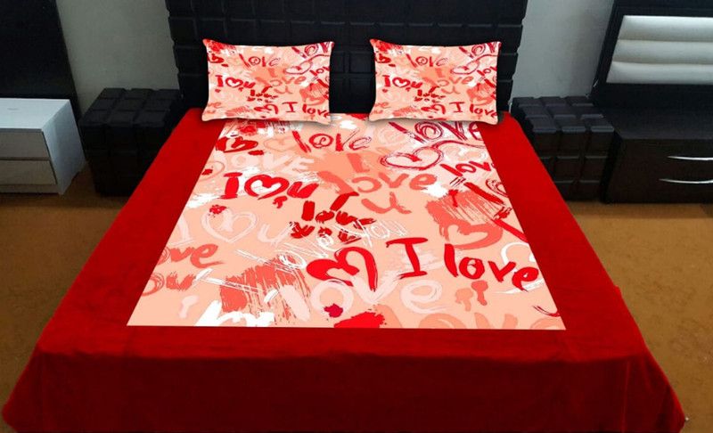 KAPRIDO 280 TC Velvet Double Self Design Flat Bedsheet  (Pack of 1, Red)