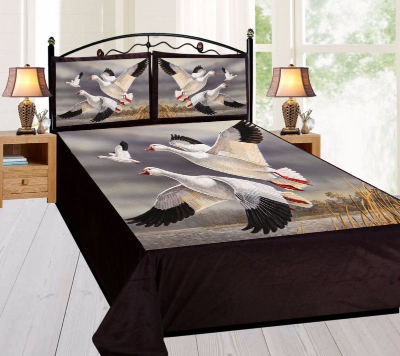Minicraft 300 TC Velvet Double Printed Flat Bedsheet  (Pack of 1, Multicolor)