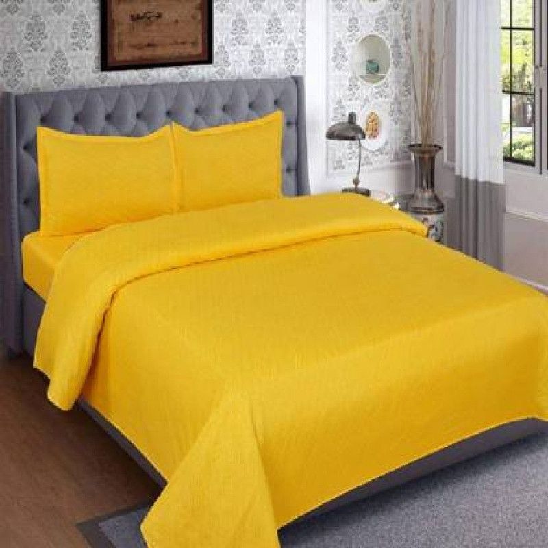 shyokand 144 TC Microfiber Double Solid Flat Bedsheet  (Pack of 1, Yellow)