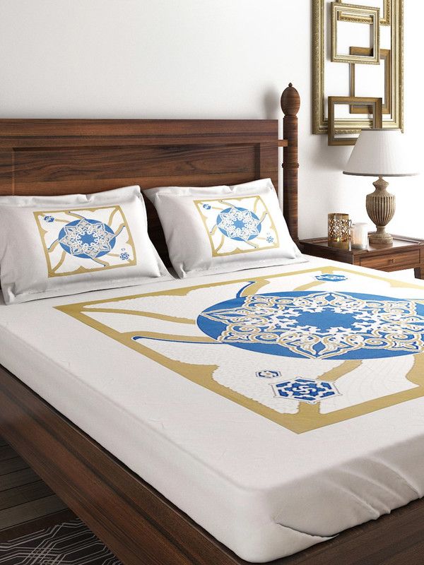 Raymond 210 TC Cotton Double Abstract Flat Bedsheet  (Pack of 1, Khaki)
