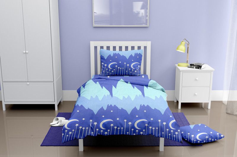 SINGHS VILLAS DECOR 144 TC Cotton Single Printed Flat Bedsheet  (Pack of 1, Blue Moon)