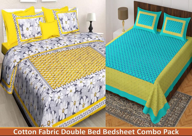 160 TC Cotton Double Bedsheet  (Pack of 2, Multicolor)