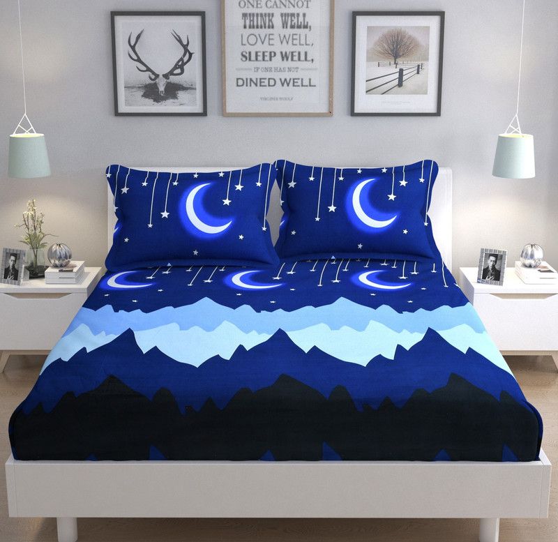 Apala 120 TC Microfiber Double Cartoon Flat Bedsheet  (Pack of 1, Navy)