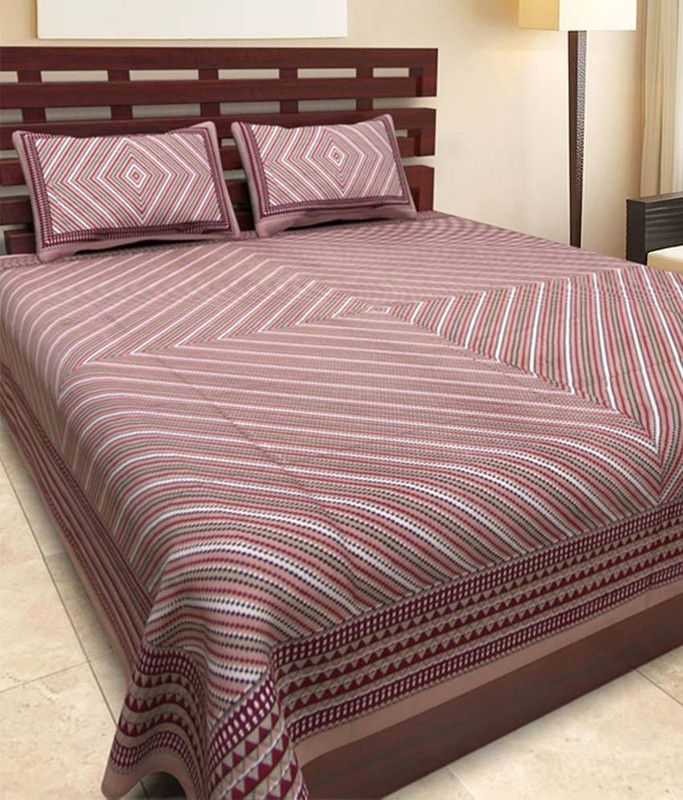 Kismat Collection 210 TC Cotton Double Printed Flat Bedsheet  (Pack of 1, Brown)