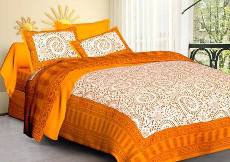 mamoreproduct 240 TC Cotton Double Printed Flat Bedsheet  (Pack of 1, Orange)