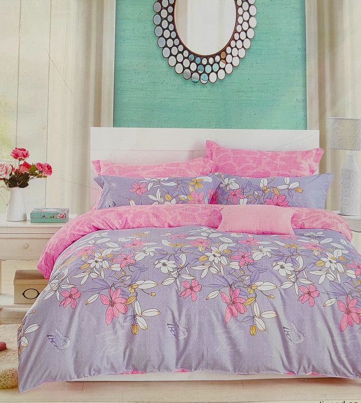 signature CLUB 249 TC Microfiber King Floral Flat Bedsheet  (Pack of 1, GREY AND PINK)