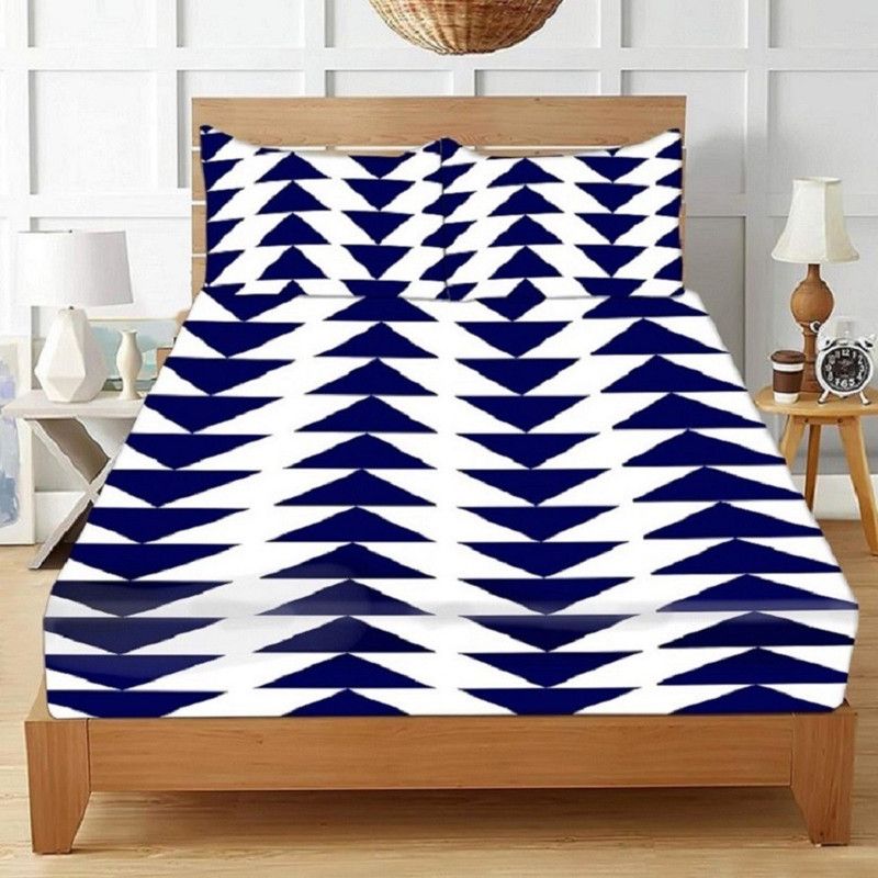 CECARO 160 TC Microfiber Double Geometric Flat Bedsheet  (Pack of 1, Blue)