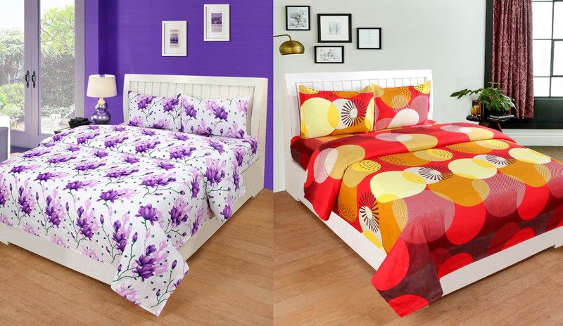 PRODUCTSCK 244 TC Microfiber Double Geometric Flat Bedsheet  (Pack of 1, Multicolor16)