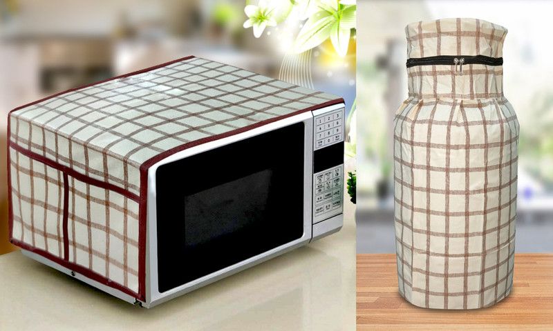 Comfort House Microwave Oven Cover  (Width: 86 cm, Brown, Beige)