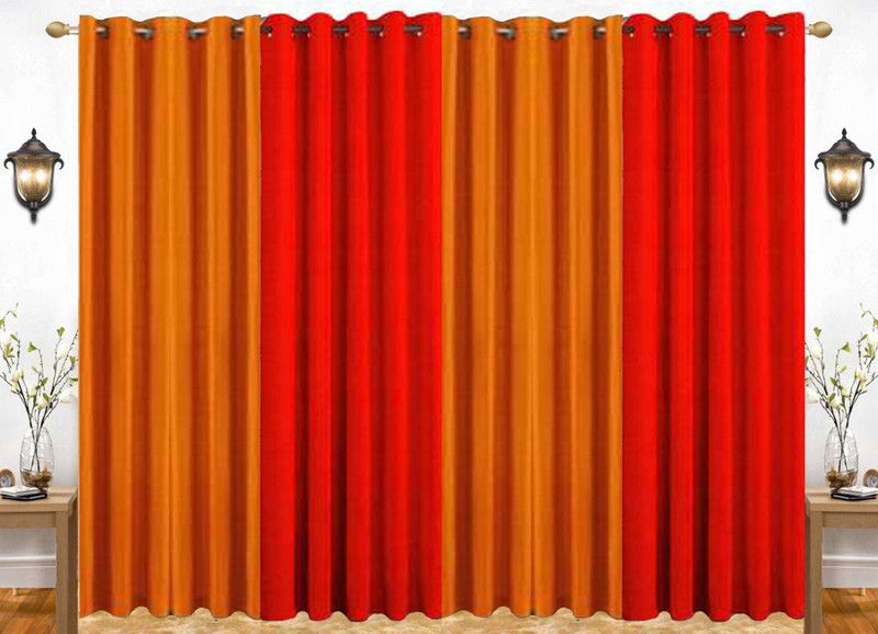 India Furnish 274 cm (9 ft) Polyester Semi Transparent Long Door Curtain (Pack Of 4)  (Plain, Orange & Red)