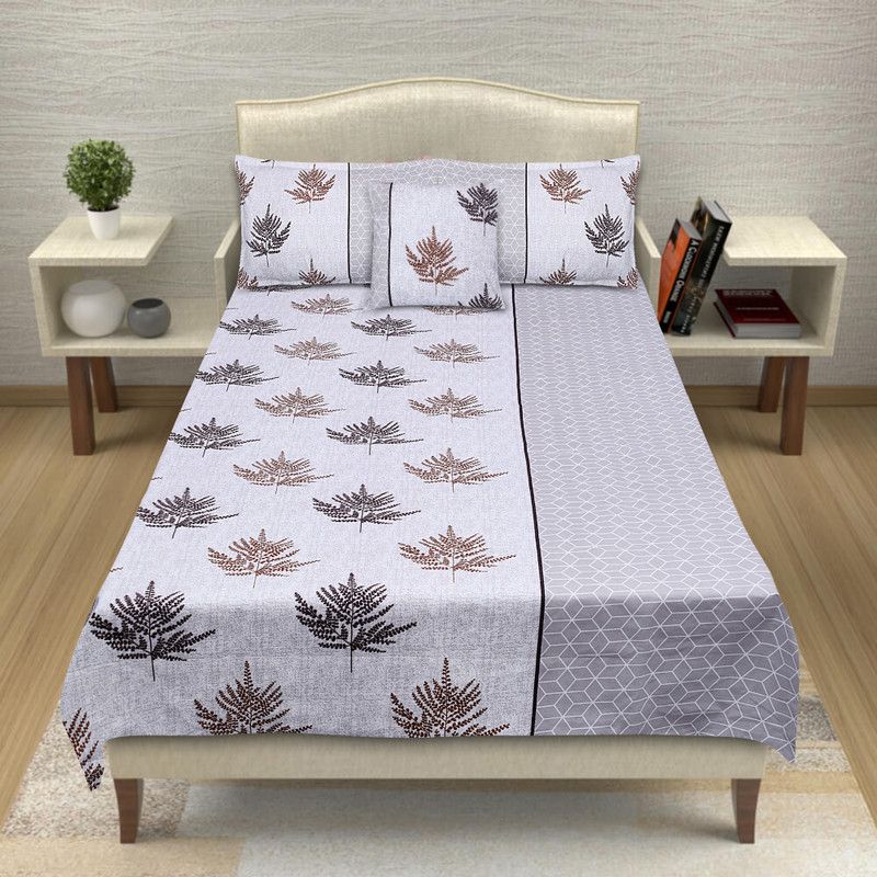 STYLISHUP 220 TC Polycotton Queen 3D Printed Flat Bedsheet  (Pack of 1, Grey)