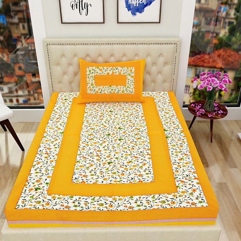 ROOPYATI 151 TC Cotton Single Floral Flat Bedsheet  (Pack of 1, Yellow)
