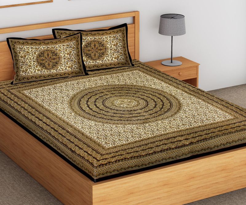 Cotton Double Bedsheet  (Pack of 1, Black and Green)
