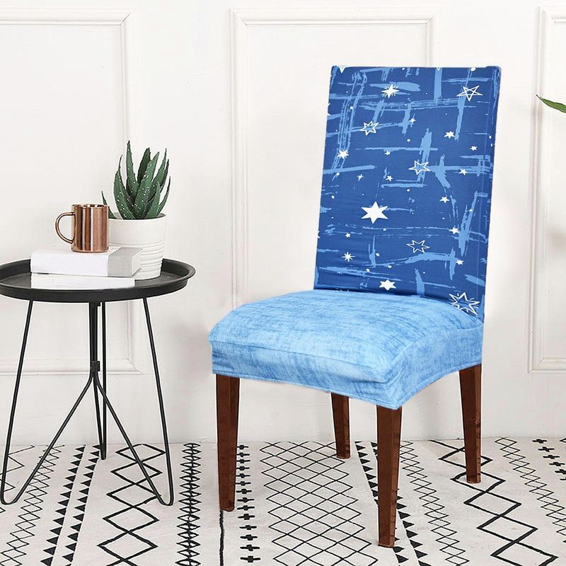 ohello Polycotton Abstract Chair Cover  (Blue, Sky Pack of 4)