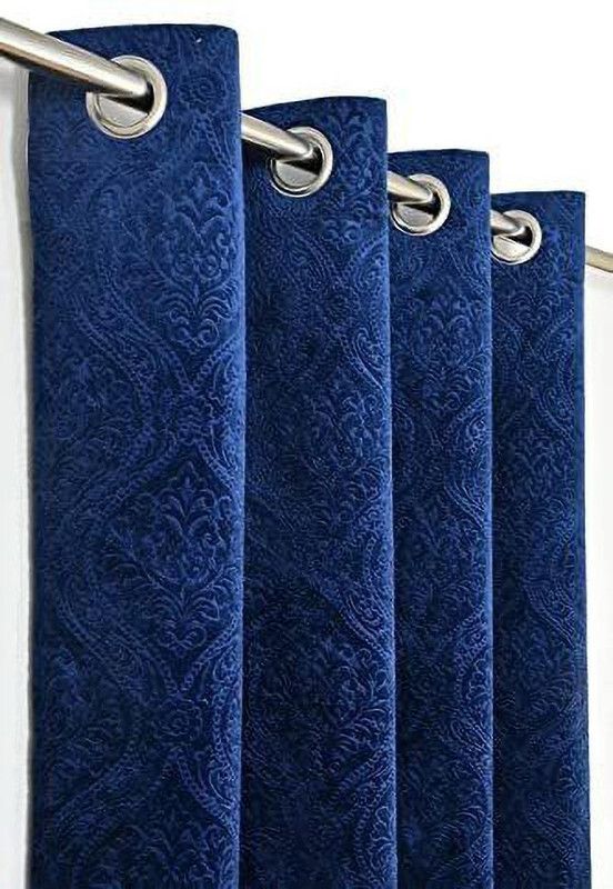 BK HOMZ 213 cm (7 ft) Velvet Room Darkening Door Curtain Single Curtain  (Self Design, Navy Blue)