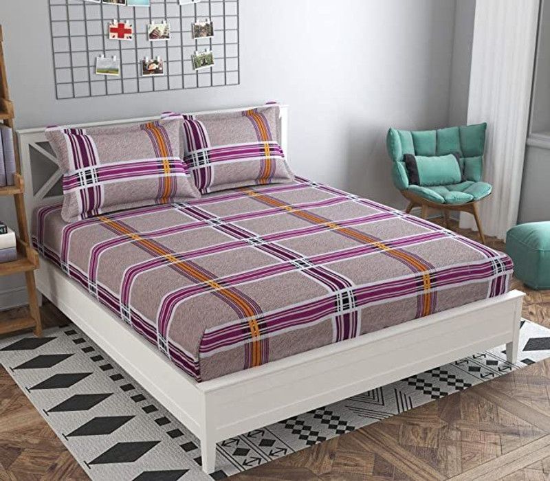 Cotton King Bedsheet  (Pack of 1, Boxes-Purple)