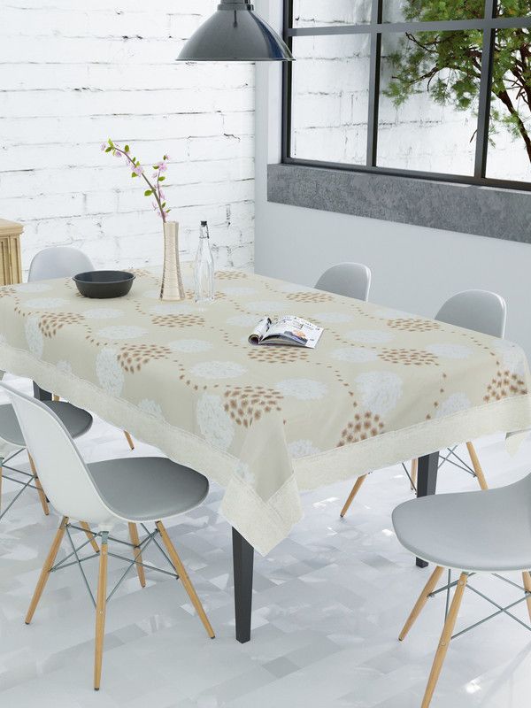 CLASIKO Floral 6 Seater Table Cover  (Brown White Small Flowers On Beige Base, PVC)