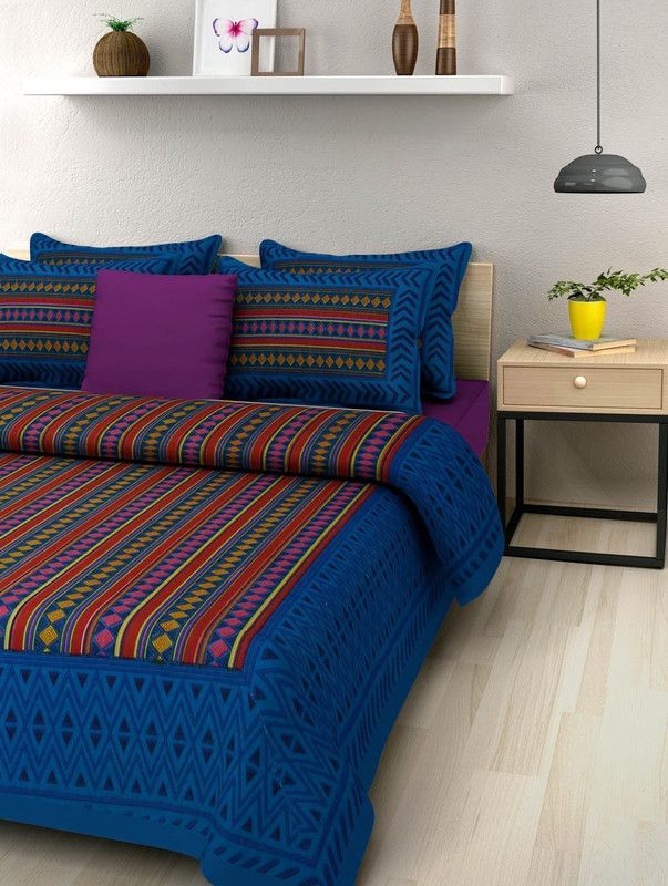 ANAYA ENTERPRISES 144 TC Cotton Double Printed Flat Bedsheet  (Pack of 1, Blue)