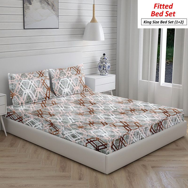 Modern Shopee 240 TC Microfiber Double Printed Fitted (Elastic) Bedsheet  (Pack of 1, Coffee)