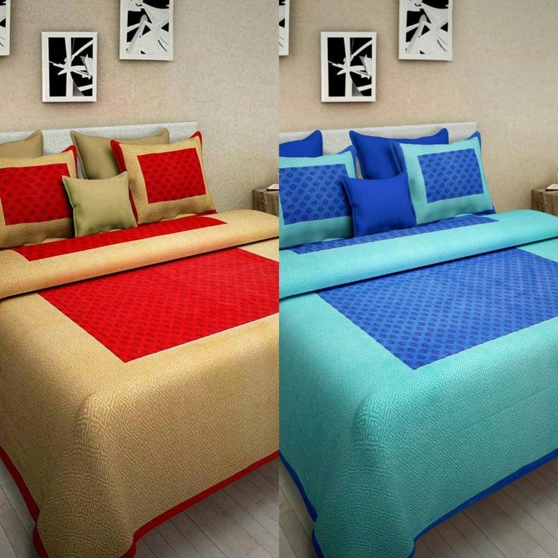 Suraaj Fashion 210 TC Cotton Double Printed Flat Bedsheet  (Pack of 2, Multicolor)