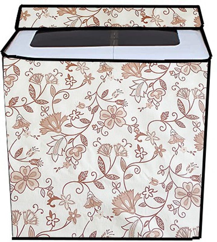 JM Homefurnishings Semi-Automatic Washing Machine Cover  (Width: 90 cm, Light Brown, White)