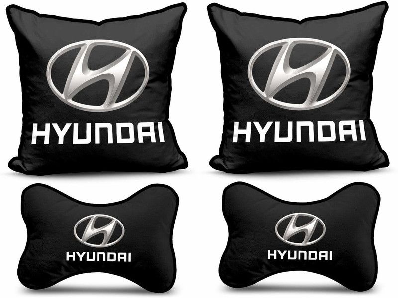 Anil Enterprises Car Cushion and Neck Pillow Set Headrest Pain Relief and Neck Support 12x12 Inch Microfibre Solid Cushion Pack of 4  (Black)