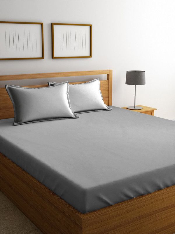 Mark Home 200 TC Cotton King Solid Flat Bedsheet  (Pack of 1, Silver)