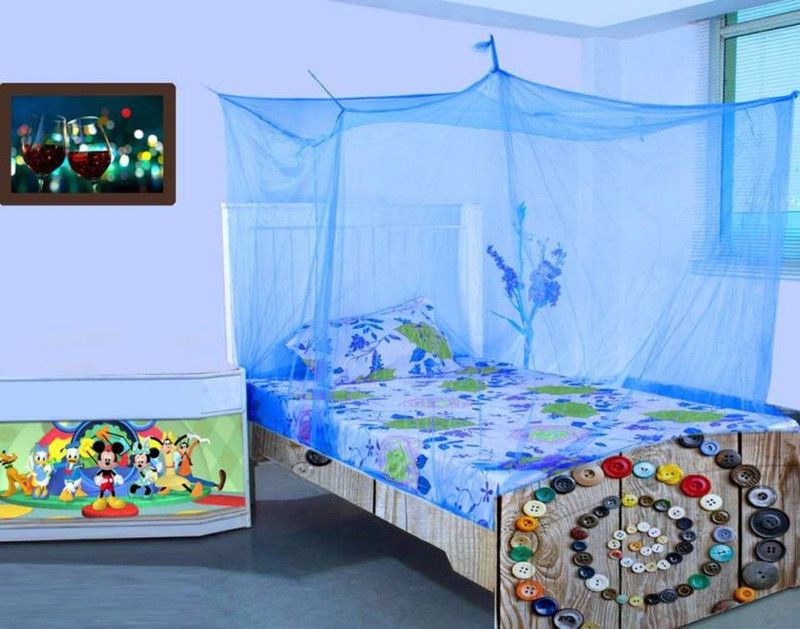 Shreejee Nylon Adults Washable Single Bed Mosquito Net Mosquito Net  (Blue, Bed Box)