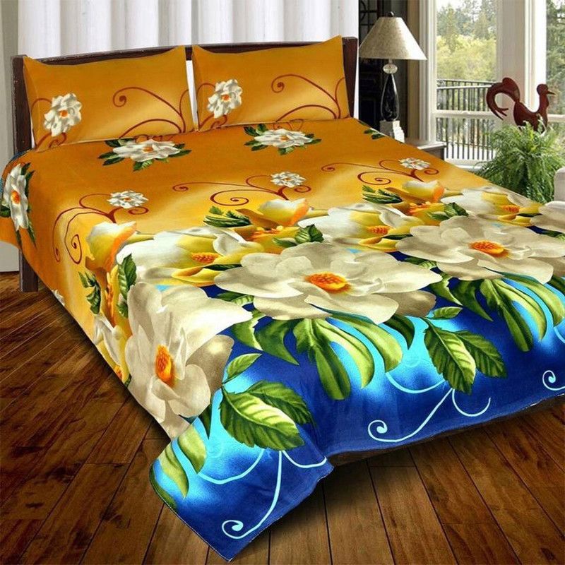 Z Decor 160 TC Microfiber Double 3D Printed Flat Bedsheet  (Pack of 1, Multicolor)
