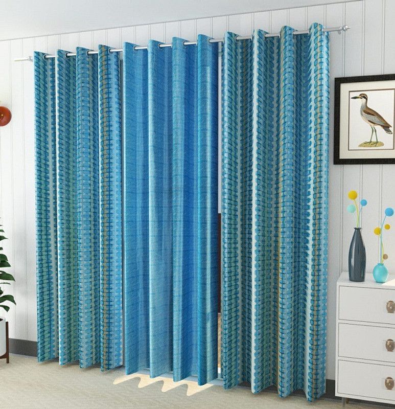 MSD Decor Hub 152 cm (5 ft) Polyester Room Darkening Window Curtain (Pack Of 3)  (Abstract, Blue)
