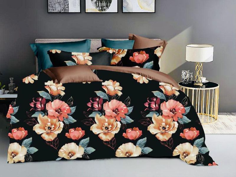 250 TC Cotton Double King Printed Bedsheet  (Pack of 1, black2)