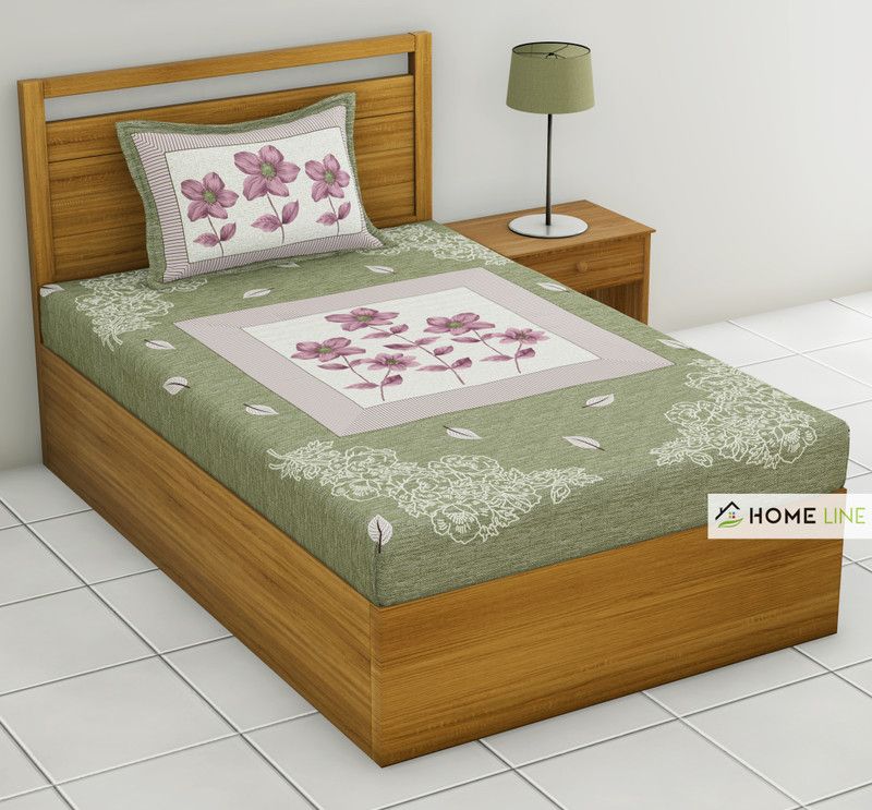 Homeline 104 TC Cotton Single Floral Flat Bedsheet  (Pack of 1, Green)